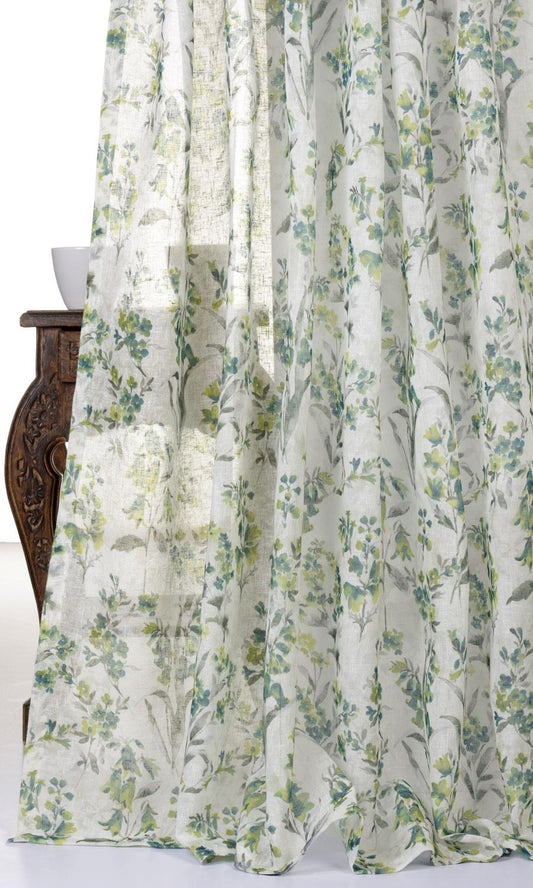Sheer Floral Print Home Décor Fabric By the Metre (Blue/ Green)