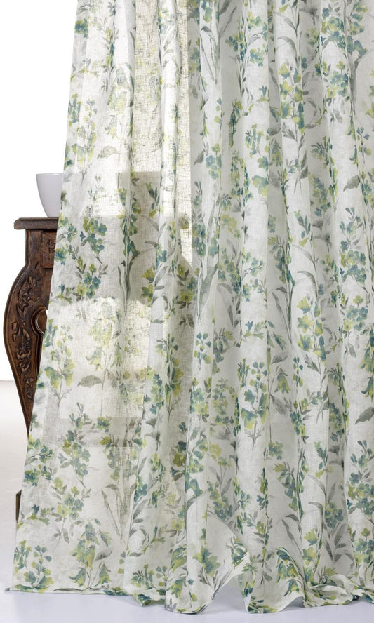 Sheer Floral Print Window Blinds (Blue/ Green)