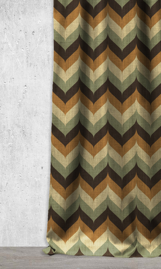 Custom Kilim Home Décor Fabric By the Metre (Green/ Coffee Brown/ Gold)