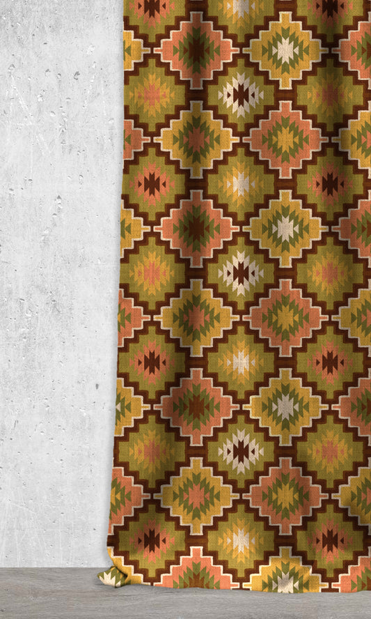 Custom Home Décor Fabric Sample (Green/ Salmon Pink/ Pale Yellow)