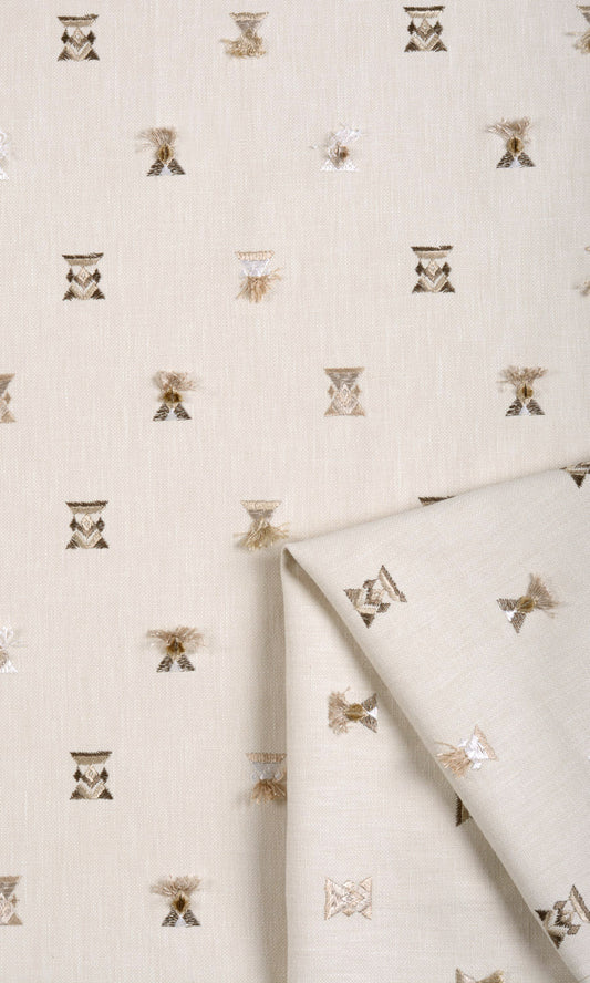 Embroidered Home Décor Fabric Sample (Beige/ Brown/ White/ Beige)