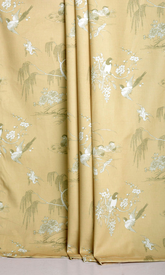 Chinoiserie Toile Velvet Print Home Décor Fabric By the Metre (Pale Yellow)