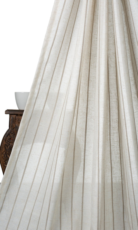 Striped Sheer Linen Blend Window Shades (Cream/ Brown)