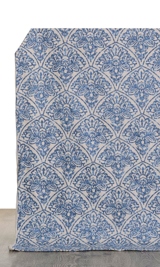 Embroidered Home Décor Fabric By the Metre (Pale Beige/ Ink Blue)