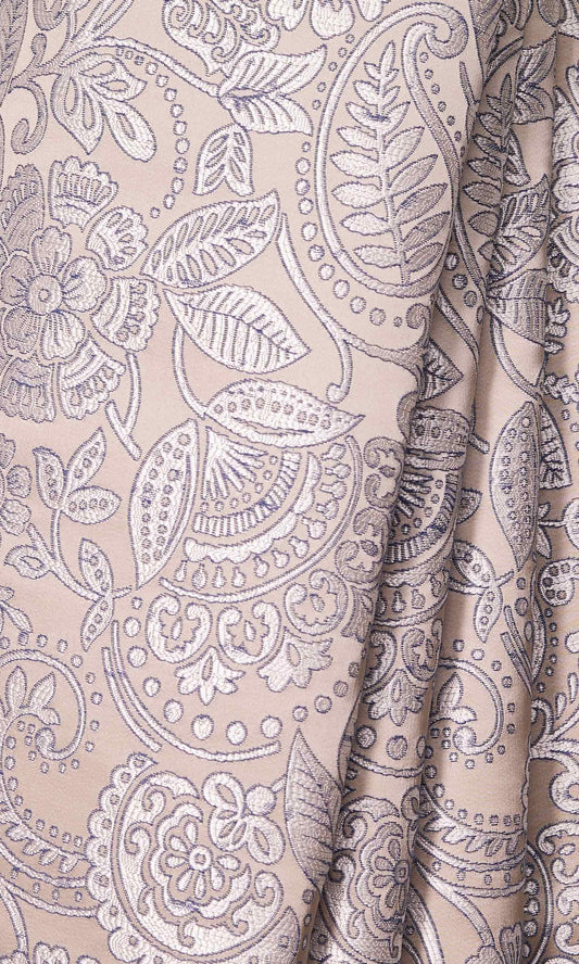 Floral Self-Patterned Home Décor Fabric By the Metre (Beige and Blue)