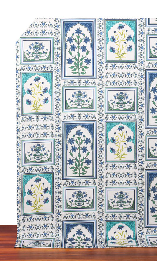 Floral Cotton Home Décor Fabric By the Metre (Blue/ Green)
