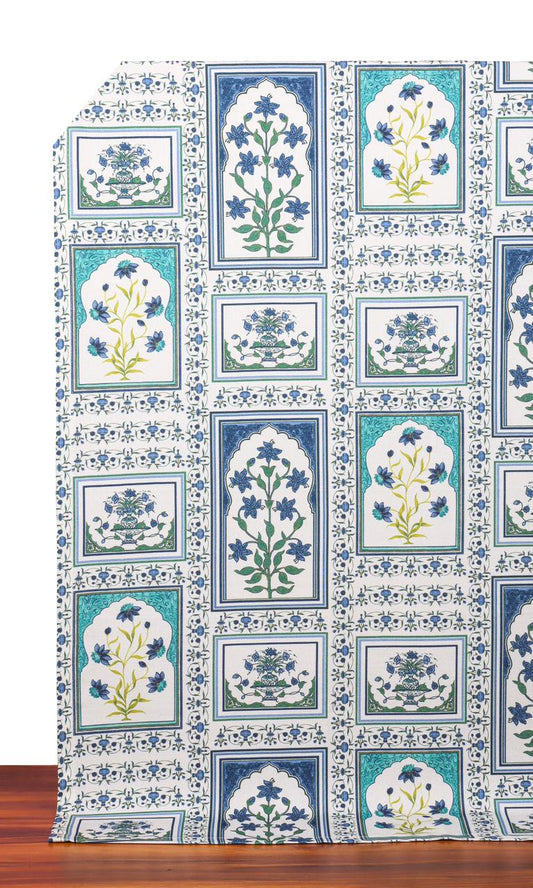 Floral Cotton Home Décor Fabric Sample (Blue/ Green)