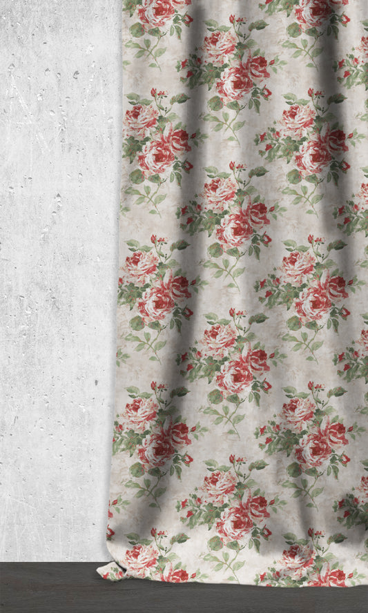 Dimout Floral Roman Shades/ Blinds (Red/ Pale Grey)