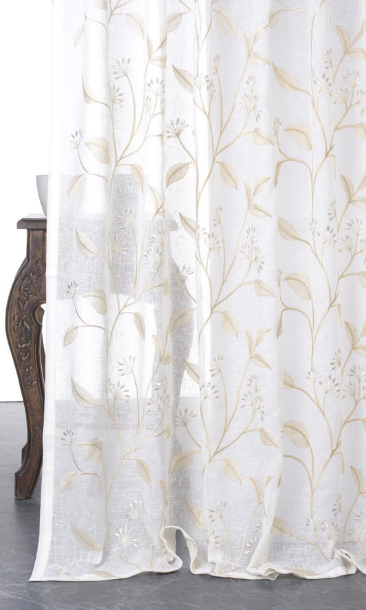 Sheer Floral Embroidered Window Shades (White/ Beige)