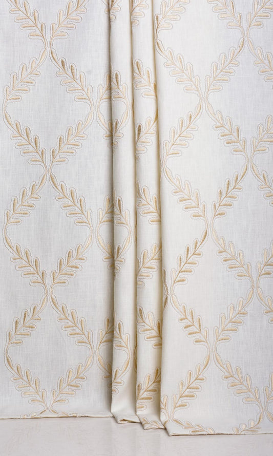 Poly-Linen Embroidered Home Décor Fabric Sample (White/ Cream)