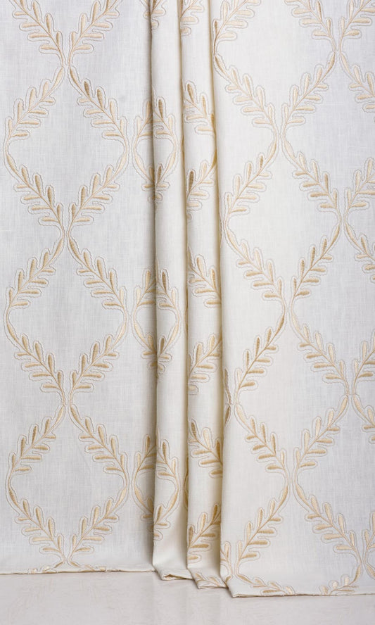 Poly-Linen Embroidered Home Décor Fabric By the Metre (White/ Cream)