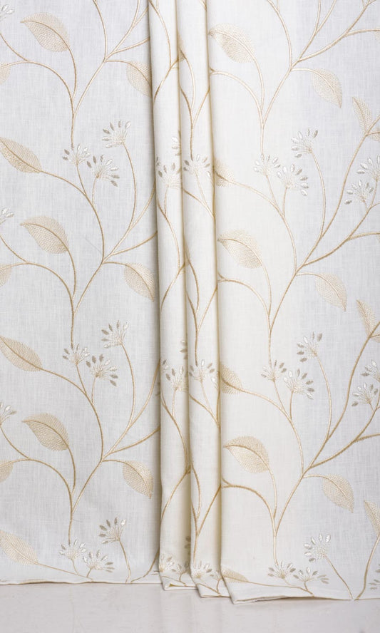 Poly-Linen Floral Embroidery Shades (White/ Cream)