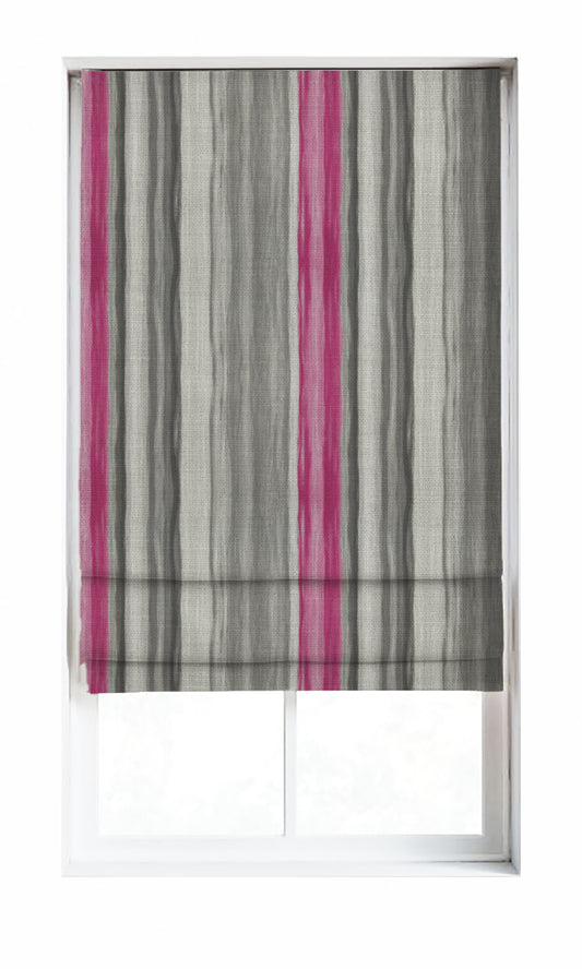 Watercolor Effect Striped Home Décor Fabric By the Metre (Grey/ Pink)