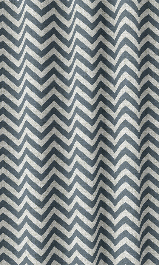 Chevron Print Home Décor Fabric By the Metre (Petrol Blue/ White)