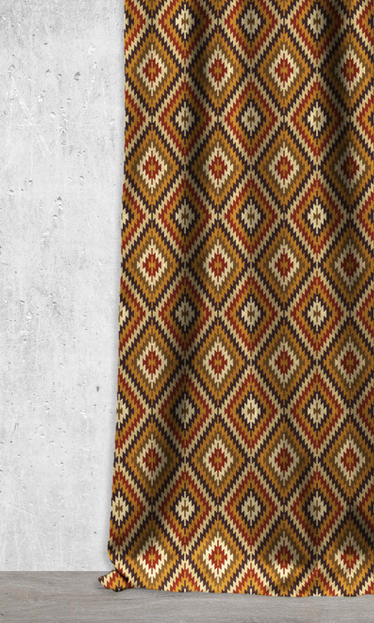 Custom Kilim Home Décor Fabric By the Metre (Brick Red/ Yellow/ Tan Brown)