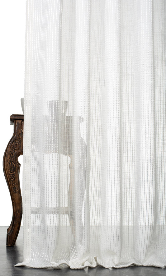 Embroidered Striped Sheer Roman Shades (White)