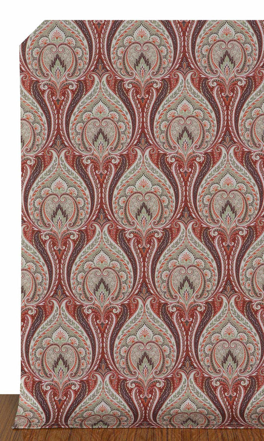 Floral Damask Home Décor Fabric By the Metre (Red/ Brown)