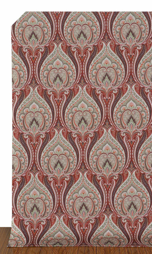 Floral Damask Fabric Blinds (Red/ Brown)