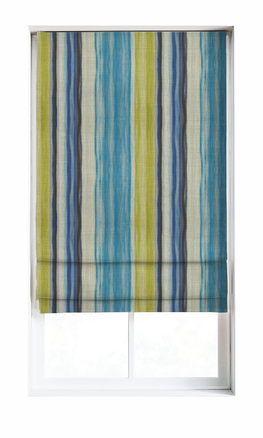 Modern Striped Home Décor Fabric Sample (Sky Blue/ Cobalt/ Green)