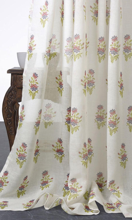 Sheer Floral Home Décor Fabric By the Metre (Cream / Pink)