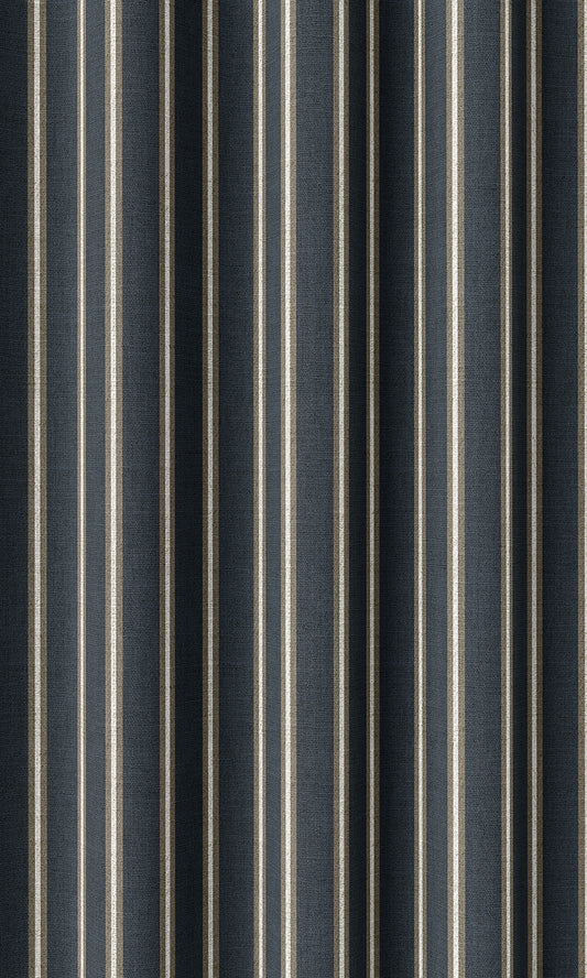 Modern Striped Print Home Décor Fabric By the Metre (Navy Blue/ Brown)