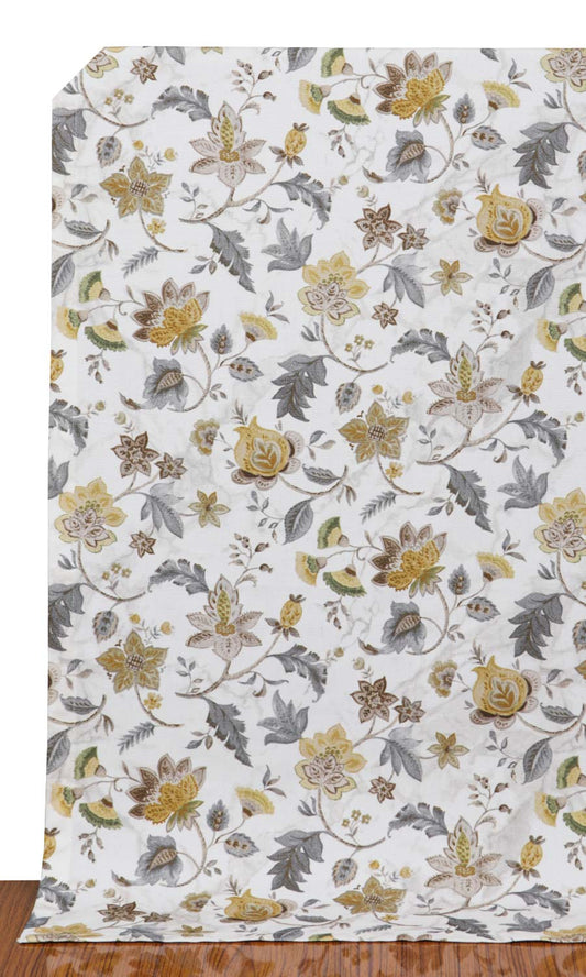 Floral Cotton Home Décor Fabric Sample (Grey/ Yellow)