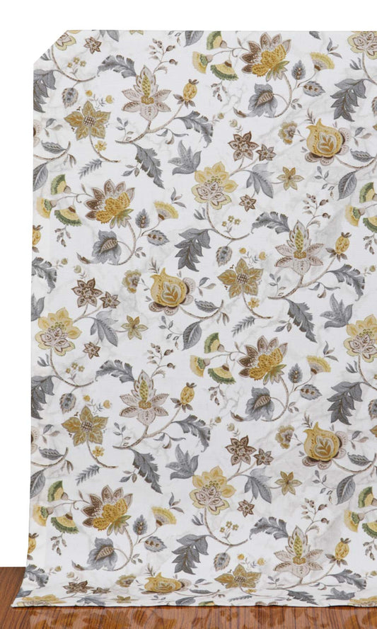 Floral Cotton Home Décor Fabric By the Metre (Grey/ Yellow)