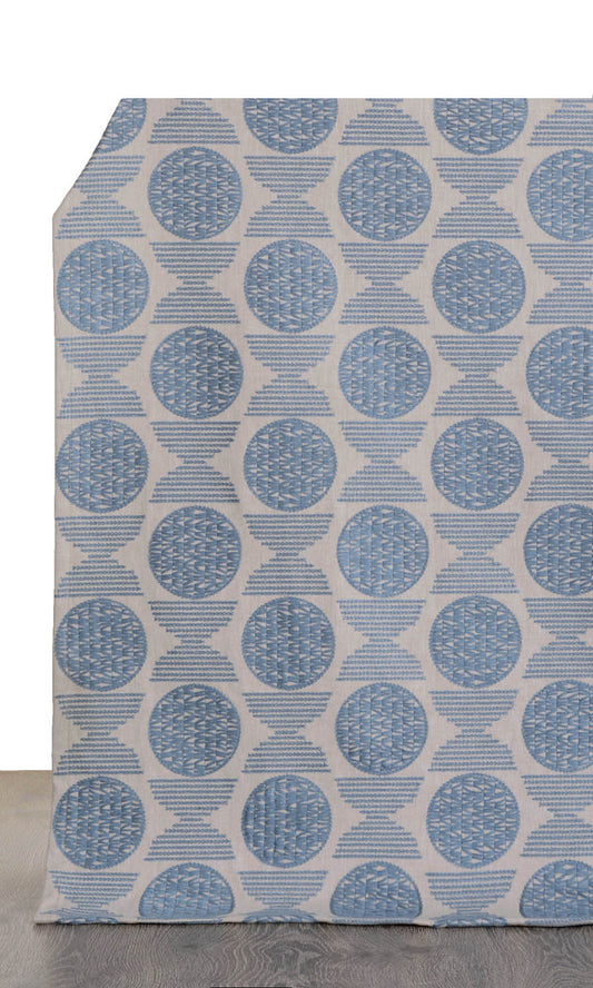Embroidered Cotton Home Décor Fabric Sample (Biscuit Beige/ Steel Blue)