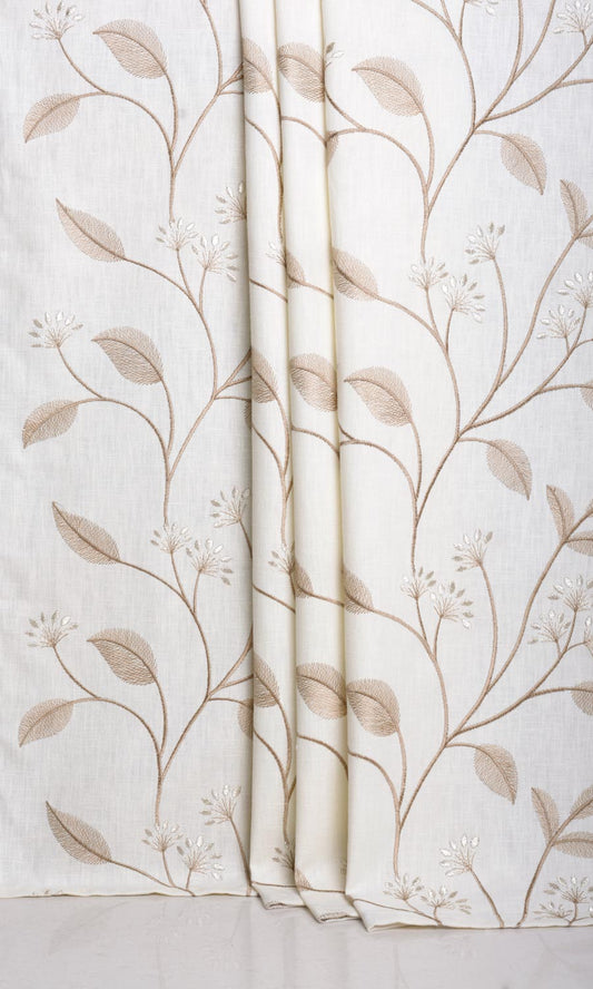 Poly-Linen Floral Embroidery Home Décor Fabric Sample (White/ Cream)