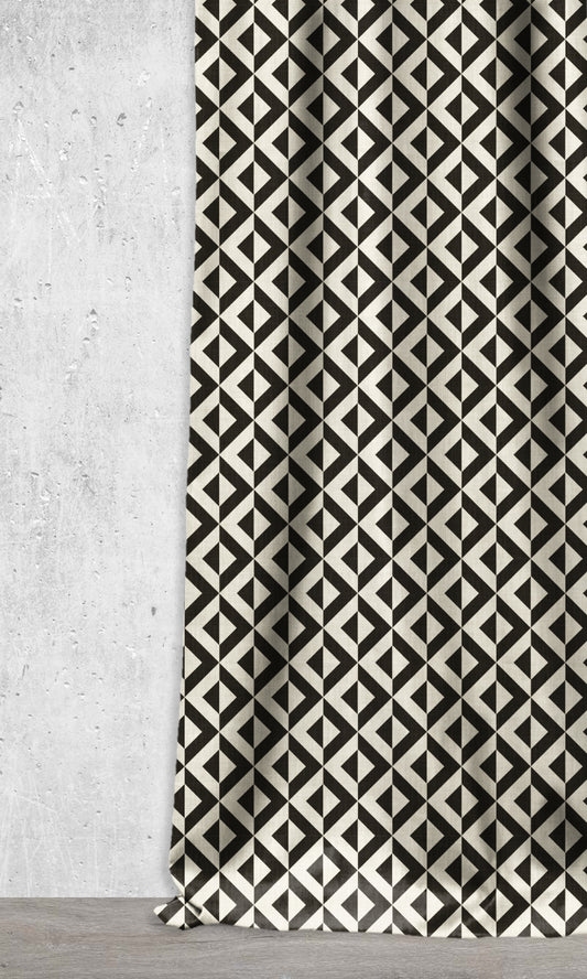 Geometrical Print Home Décor Fabric Sample (Black/ Ivory)