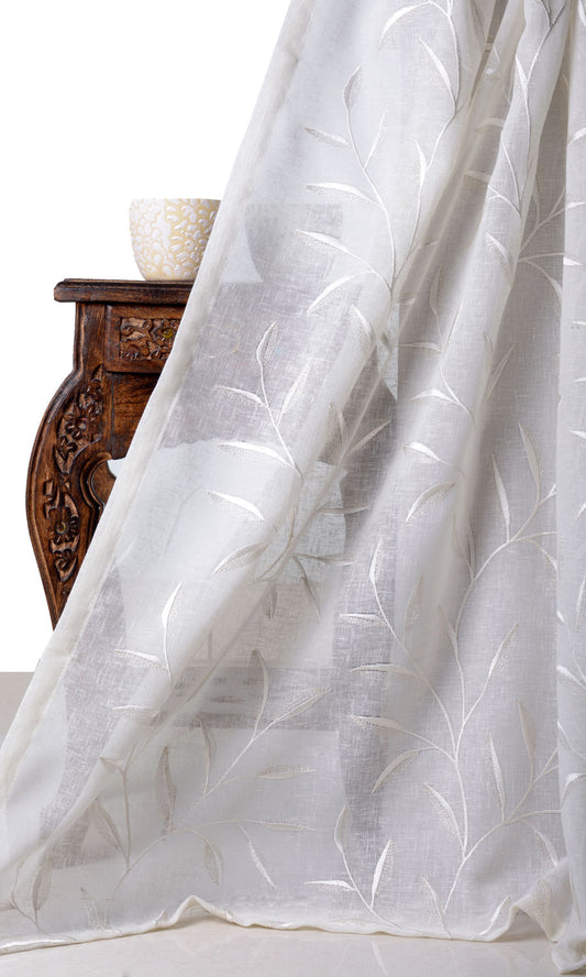 Sheer Floral Embroidery Home Décor Fabric By the Metre (White/ Cream)