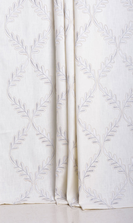 Poly-Linen Embroidered Home Décor Fabric By the Metre (White/ Cream)