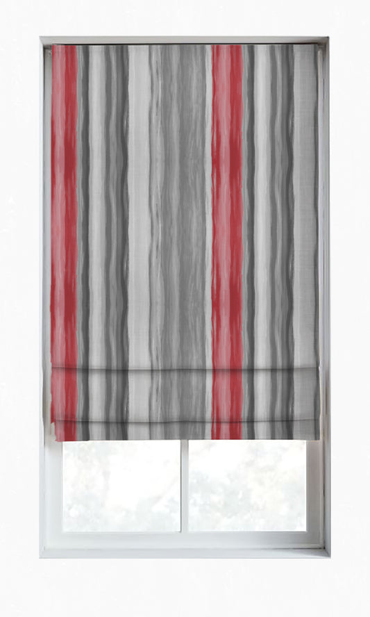 Dimout Striped Blinds (Grey/ Coral Red)