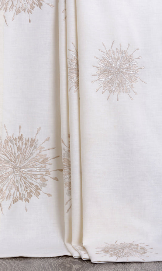 Sunburst Embroidered Home Décor Fabric By the Metre (White & Pale Beige)