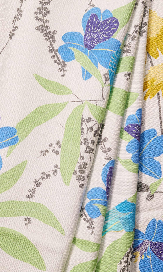 Nature Print Home Décor Fabric By the Metre (Blue/ Fern Green/ Corn Yellow)