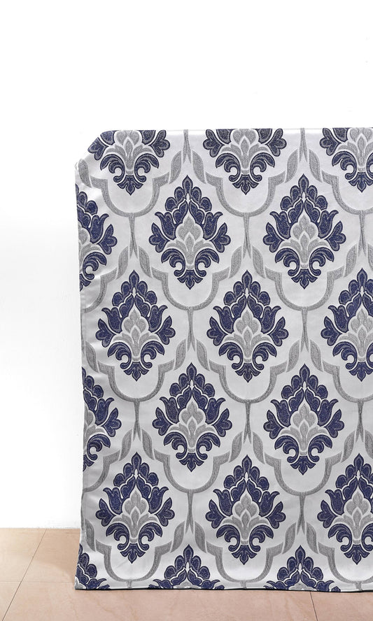 Self-Patterned Damask Home Décor Fabric By the Metre (Navy Blue/ Grey)