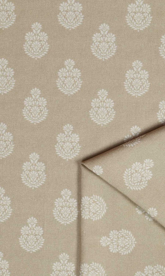 Floral Cotton Home Décor Fabric By the Metre (Beige/ Grey)