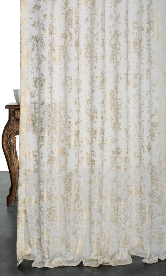 Textured Semi-Sheer Roman Blinds with Golden Accents (Cream/ Golden)