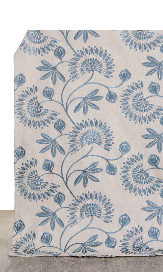 Vine Embroidered Home Décor Fabric By the Metre (Pale Beige/ Ocean Blue)