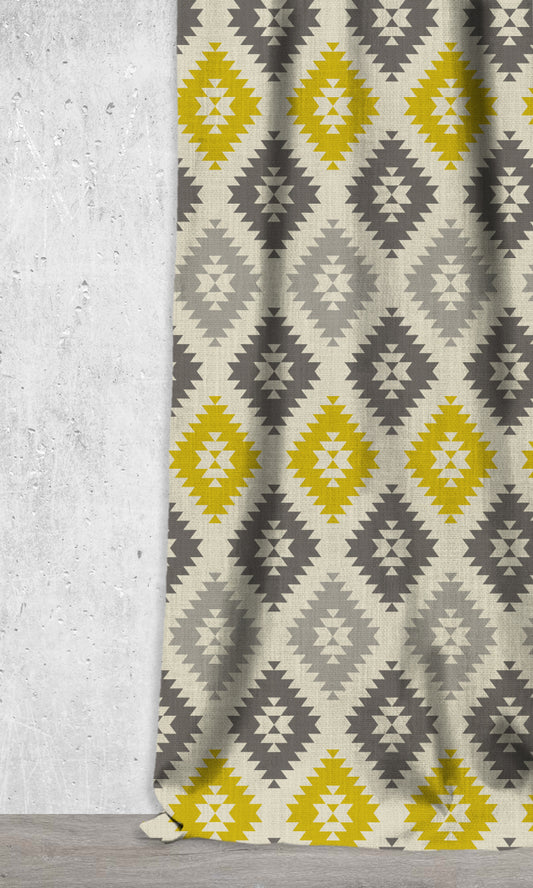 Geometric Print Window Roman Shades (Yellow/ Grey)