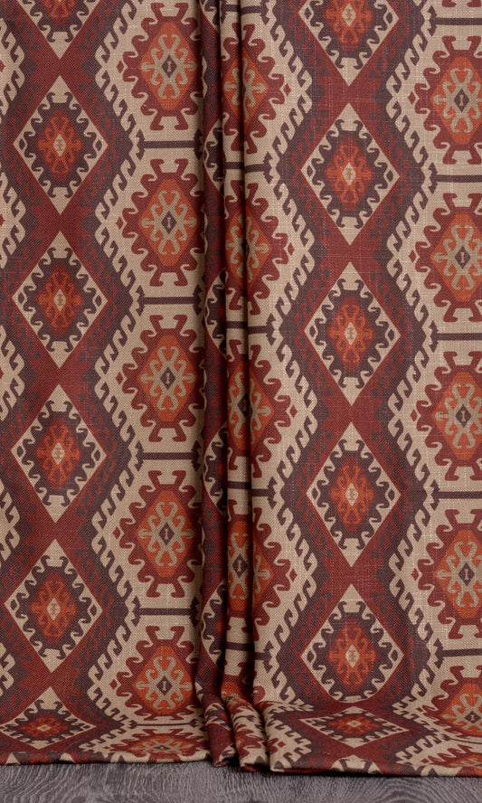 Kilim Patterned Custom Home Décor Fabric Sample (Red/ Orange/ Beige)