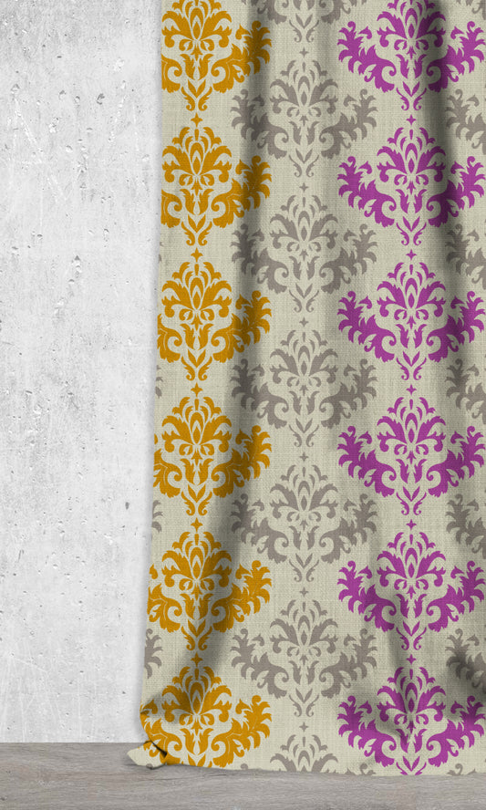 Damask Printed Window Shades (Pink/ Yellow/ Grey)