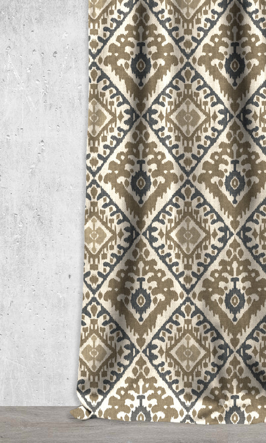 Ikat Custom Roman Shades (Navy Blue/ Brown/ White)