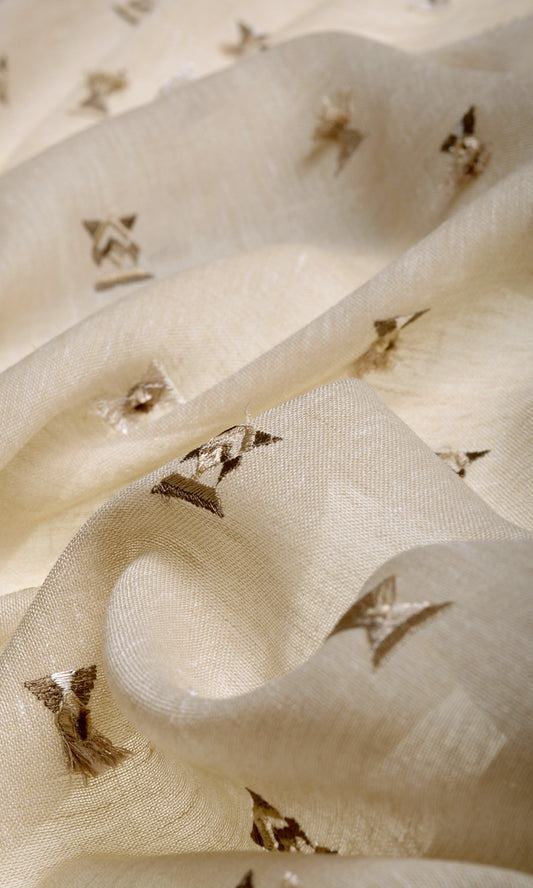 Semi Sheer Embroidered Home Décor Fabric By the Metre (Beige/ Brown/ White)