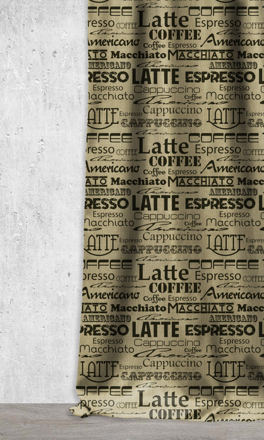 Coffee Theme Printed Roman Shades (Black/ Khaki Brown)