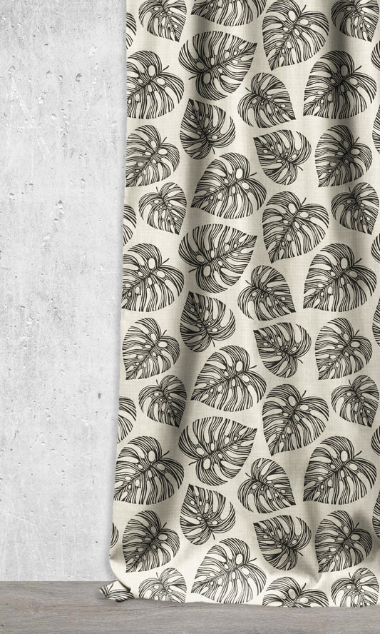 Botanical Print Home Décor Fabric By the Metre (Black/ Milky White)