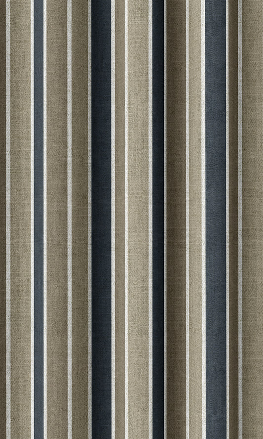 Modern Striped Print Home Décor Fabric By the Metre (Navy Blue/ Brown)