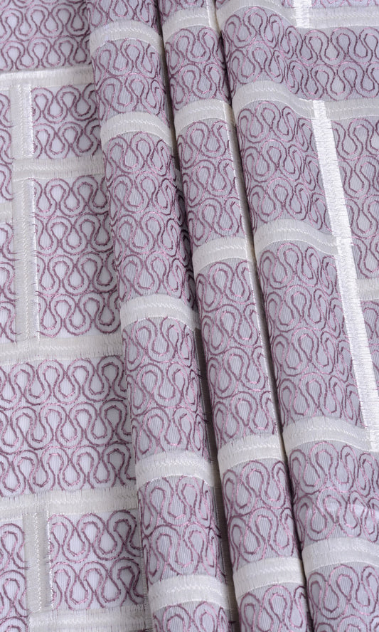 Geometric Design Embroidery Home Décor Fabric By the Metre (Pink/ White)