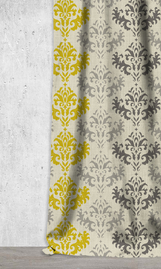 Custom Printed Window Home Décor Fabric By the Metre (Yellow/ Grey)