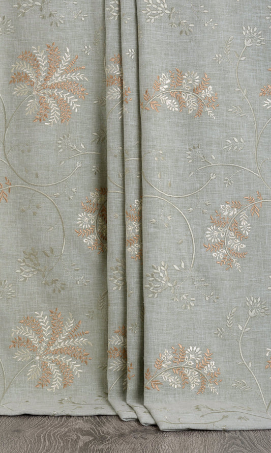 Floral Embroidered Home Décor Fabric Sample (Gray/ Brown/ Ivory/ Green)